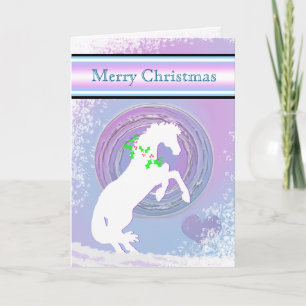 Cartes Pour Fêtes Annuelles Chevaux de Coeur Blanc V Vacances (Rose/Lav Swirl)