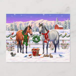 Cartes Pour Fêtes Annuelles Chevaux de Noël en neige