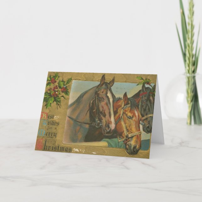 Cartes Pour Fêtes Annuelles Chevaux de Noël Vintage (Devant)