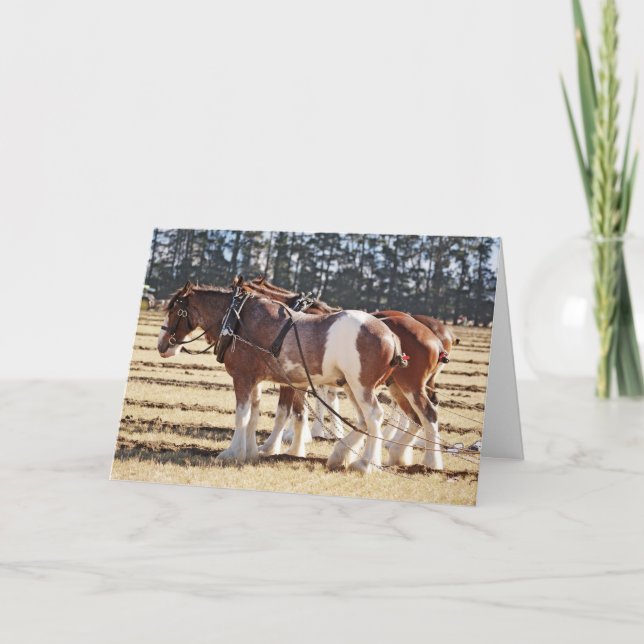 Cartes Pour Fêtes Annuelles Chevaux de trait en attelage merci (Devant)