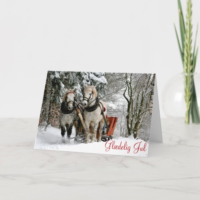Cartes Pour Fêtes Annuelles Chevaux et Sleigh dans Noël du danois d'hiver (Devant)