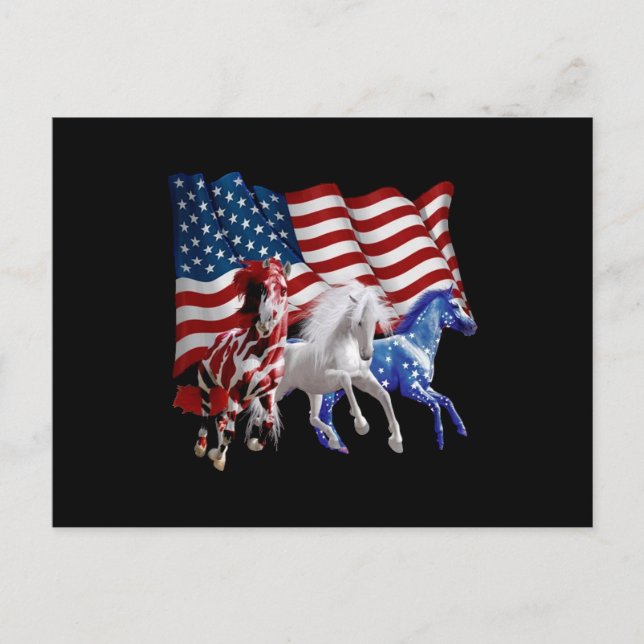 Cartes Pour Fêtes Annuelles Chevaux États-Unis Drapeau américain Cheval (Devant)