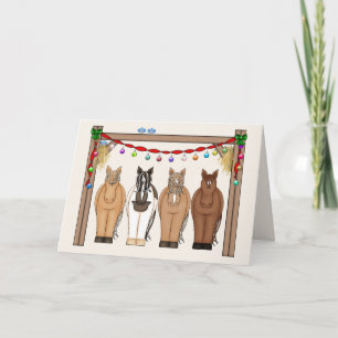 Cartes Pour Fêtes Annuelles Chevaux mignons Joyeux Vacances Cheval Herd Noël
