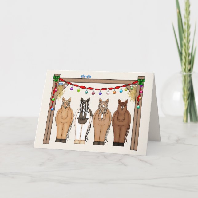 Cartes Pour Fêtes Annuelles Chevaux mignons Joyeux Vacances Cheval Herd Noël (Devant)