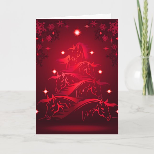 Cartes Pour Fêtes Annuelles Chevaux sapin de Noël en Rouge de vacances (Devant)