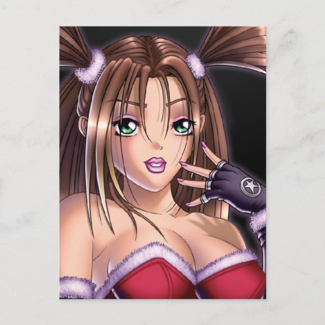 Cartes Pour Fêtes Annuelles Cheveux de Noël de la fille Anime (Devant)