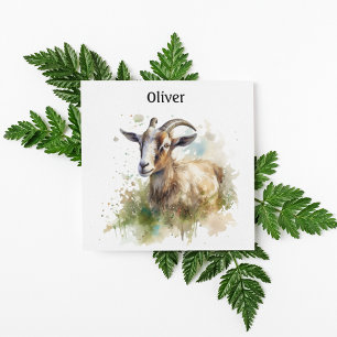 Cartes Pour Fêtes Annuelles chèvre dans un vert pâturage aquarelle personnalis