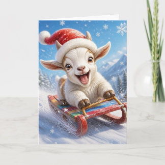 Cartes Pour Fêtes Annuelles Chèvre de Noël amusante faisant de la luge dans la