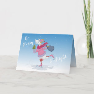 Cartes Pour Fêtes Annuelles Chèvre de patinage sur glace joyeuse et brillante