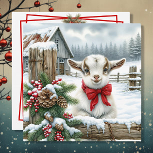 Cartes Pour Fêtes Annuelles Chèvre festive mignonne sur la ferme Noël
