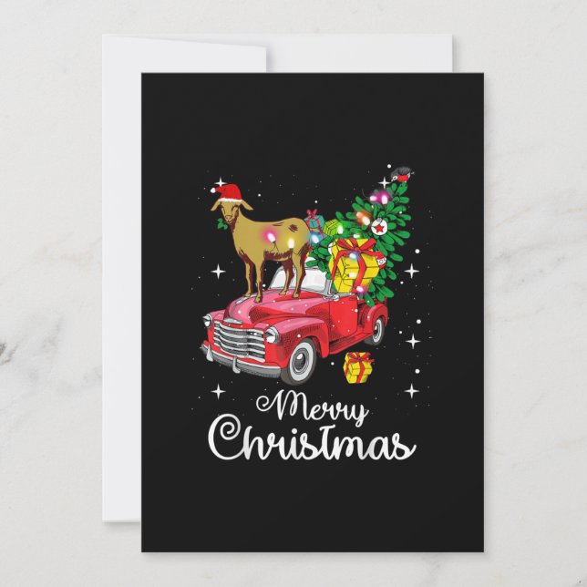 Cartes Pour Fêtes Annuelles Chèvre Monte Voiture Rouge Noël (Devant)