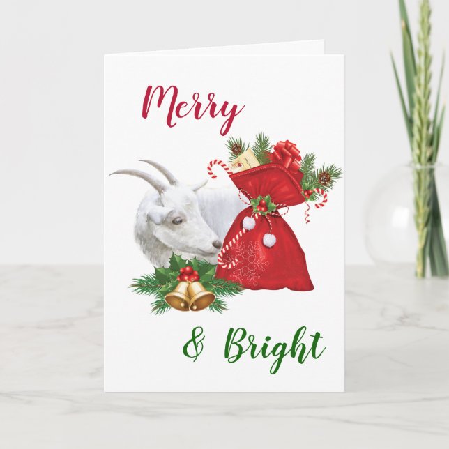 Cartes Pour Fêtes Annuelles Chèvre Saanen Merry & Bright (Devant)