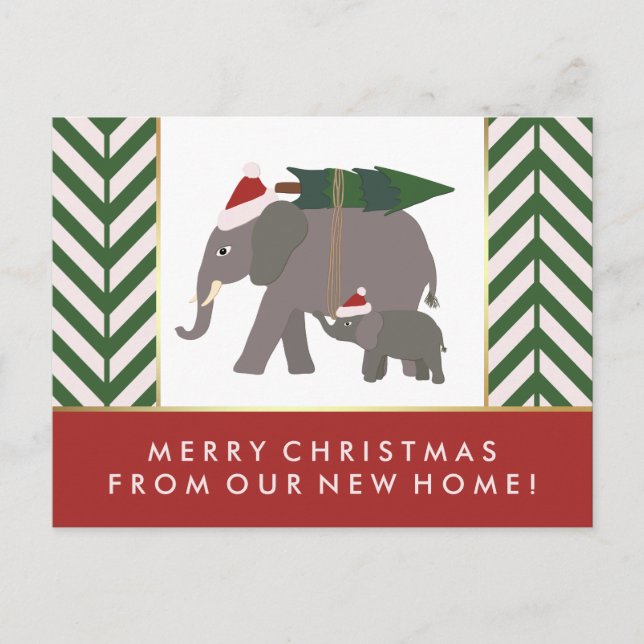 Cartes Pour Fêtes Annuelles Chevron Christmas Elephant Pair New Address (Devant)