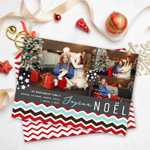 Cartes Pour Fêtes Annuelles Chevron moderne Zig Zag Joyeux Noel Photo de Noël