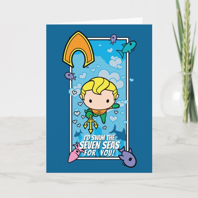 Cartes Pour Fêtes Annuelles Chibi Aquaman - Je nagerai les sept mers (Devant)