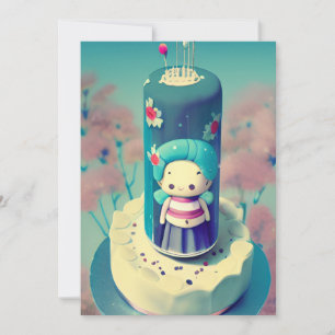 Cartes Pour Fêtes Annuelles Chibi faery grand-mère gâteau d'anniversaire vert 