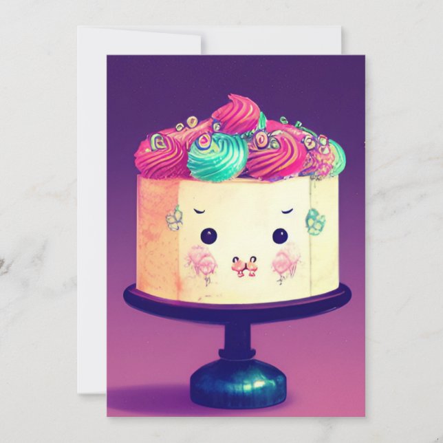 Cartes Pour Fêtes Annuelles Chibi gâteau d'anniversaire framboise pistache crè (Devant)