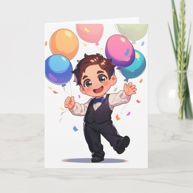 Cartes Pour Fêtes Annuelles Chibi Ikemen Anime Man Ballons (Devant)