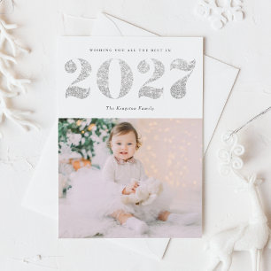 Cartes Pour Fêtes Annuelles Chic 2022 Parties scintillant Argent Bonne Année P
