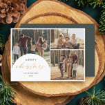 Cartes Pour Fêtes Annuelles Chic 3 Photo Collage Arc Joyeux Noël Photo<br><div class="desc">Faites des souvenirs inoubliables avec notre Carte photo de vacances. Présentant un délicieux collage 3 photos avec une arche sur la gauche, agrémenté de "Joyeux Noël" en faux script de feuille d'or calligraphie. Personnalisez-le avec votre nom de famille et votre année dans une police épurée et minimaliste. Retournez-le pour révéler...</div>