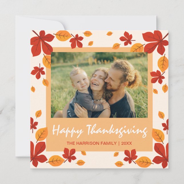 Cartes Pour Fêtes Annuelles Chic automne laisse cadre Thanksgiving photo (Devant)