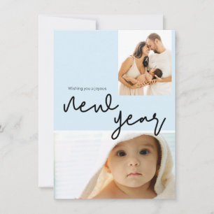 Cartes Pour Fêtes Annuelles Chic Blue Baby Boy Birth Photo Joyeux Nouvel An