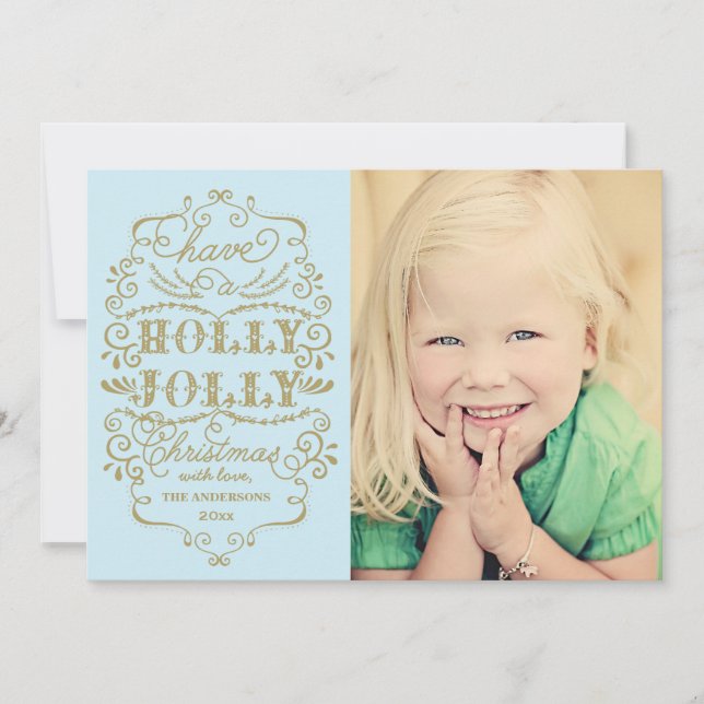 Cartes Pour Fêtes Annuelles Chic Blue Holly Jolly Christmas Custom (Devant)