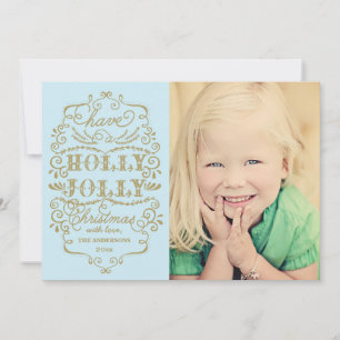 Cartes Pour Fêtes Annuelles Chic Blue Holly Jolly Christmas Custom