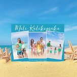 Cartes Pour Fêtes Annuelles Chic Blue Mele Kalikimaka 3 Beach Photo Noël<br><div class="desc">Chic bleu personnalisable plage famille photo collage carte de Noël avec vos photos tropicales préférées au soleil. Ajoutez 3 de vos souvenirs de photographie verticale préférés de vos vacances sur l'île à la côte. Beau cartes de fin de année côtiers horizontaux avec un plan photo propre et moderne et joli...</div>
