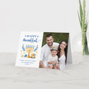 Cartes Pour Fêtes Annuelles Chic Blue Paix Amour Latkes Joyeux Hanukkah Photo