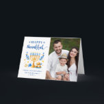 Cartes Pour Fêtes Annuelles Chic Blue Peace Love Latkes Happy Hanukkah Photo<br><div class="desc">Send your Wishes with this Photo Holiday Card that feature a Hanukkah Script and Watercolor Jewish Holiday Symbols to highlight your greeting message.</div>