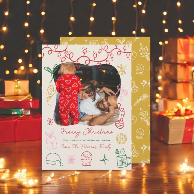 Cartes Pour Fêtes Annuelles Chic boho quirky illustration fun photo Noël (Quirky boho chic illustration fun photo Christmas Holiday Card)