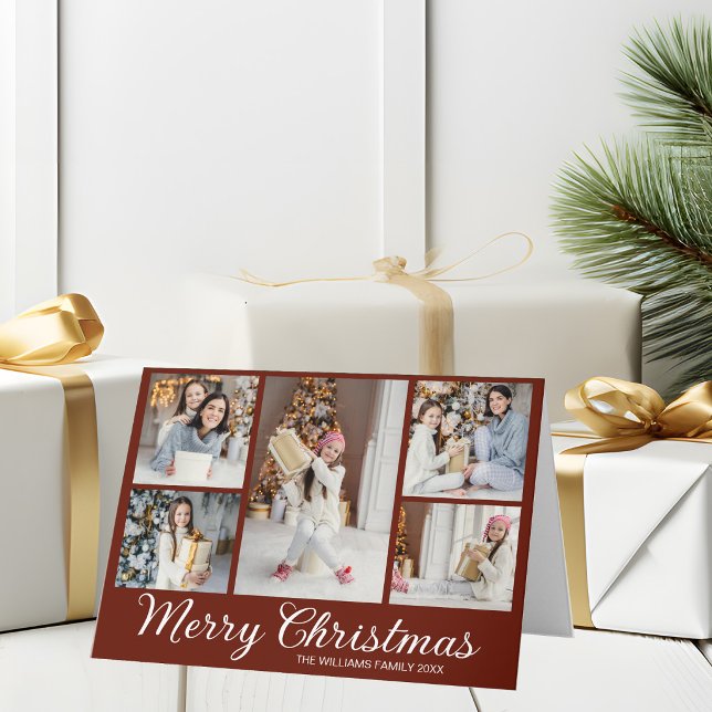 Cartes Pour Fêtes Annuelles Chic Bourgogne Joyeux Noël Photomontage (Créateur téléchargé)