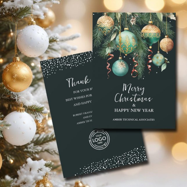 Cartes Pour Fêtes Annuelles Chic Christmas Tree Ornaments Business (Tree ornaments Merry Christmas business logo customer thank you holiday cards)