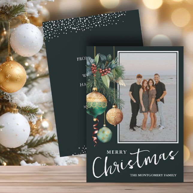 Cartes Pour Fêtes Annuelles Chic Christmas Tree Ornaments Photo (Chic Christmas tree ornaments flat photo holiday cards, PRINTED and/or INSTANT DOWNLOAD)