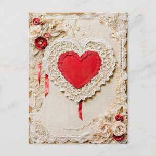 Cartes Pour Fêtes Annuelles Chic Coeur avec dentelle
