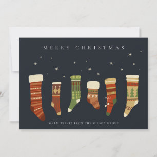 CARTES POUR FÊTES ANNUELLES CHIC CORPORATE MARINE ROUGE VERT NOËL STOCKINES