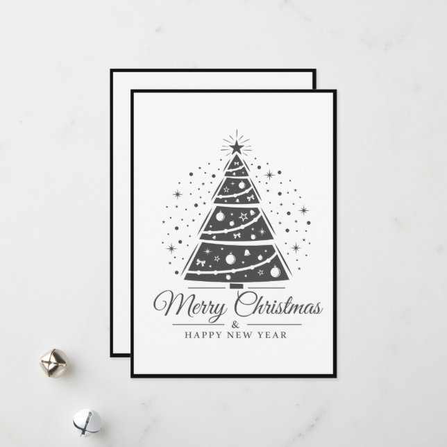 Cartes Pour Fêtes Annuelles Chic Elegant Black White Merry Christmas Tree      (Devant/Arrière en situation)