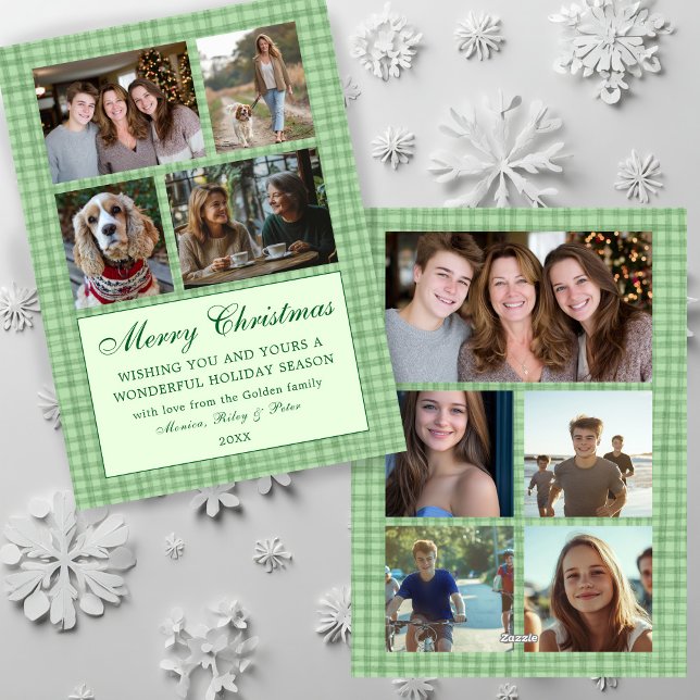 Cartes Pour Fêtes Annuelles Chic En vichy Christmas Custom 9 Photo Collage (Chic Gingham Christmas Custom 9 Photo Collage Holiday Card
)