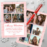 Cartes Pour Fêtes Annuelles Chic En vichy Christmas Custom 9 Photo Collage rou<br><div class="desc">Carte parfaite pour un accueil de vacances amusant! L'art fait main pour vous ! ENTIÈREMENT PERSONNALISABLE ! Cliquez sur "Personnaliser" ci-dessus pour modifier le texte sur le devant et ajouter vos propres photos à l'avant et à l'arrière. Cliquez sur "modifier à l'aide de l'outil de conception" pour ajuster les polices,...</div>