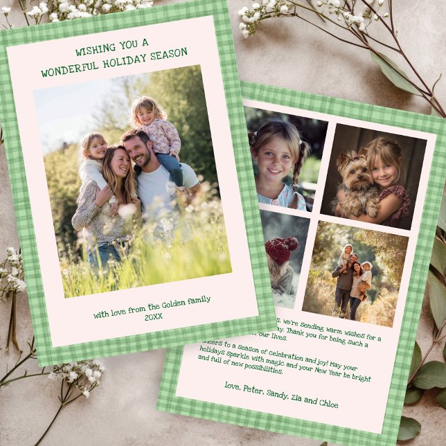 Cartes Pour Fêtes Annuelles Chic En vichy Noël Rose Vert Custom 5 Photo (Chic Gingham Christmas Pink Green Custom 5 Photo Holiday Card
)