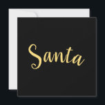 Cartes Pour Fêtes Annuelles Chic Festive Moderne Père Noël Script Arrière - pl<br><div class="desc">Noël moderne joyeux et élégant célébrant le Père Noël. Ce design présente un texte centré "Père Noël" écrit dans un magnifique script chaud contre un arrière - plan noir solide et riche. Le texte peut être personnalisé.</div>