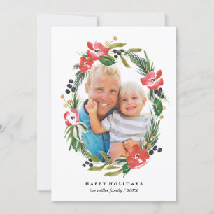 Cartes Pour Fêtes Annuelles Chic Fleurs Aquarelle Ovale Photo Noël