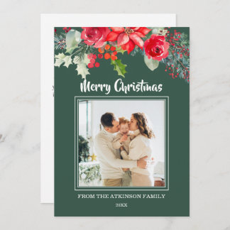 Cartes Pour Fêtes Annuelles Chic Floral Aquarelle Poinsettia Photo Noël