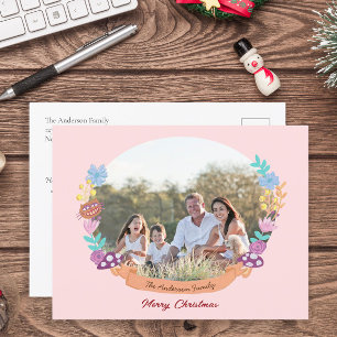 Cartes Pour Fêtes Annuelles Chic Floral Wreath Blush Pink Photo de Noël