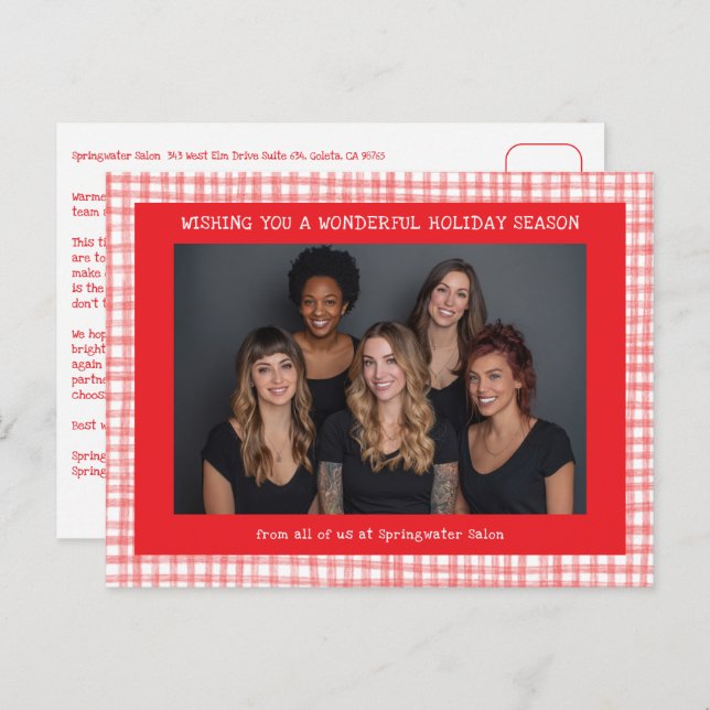 Cartes Pour Fêtes Annuelles Chic Gingham Red White Christmas Custom Business  (Devant / Derrière)