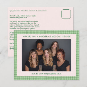 Cartes Pour Fêtes Annuelles Chic Gingham Rose Vert Noël Entreprise personnalis