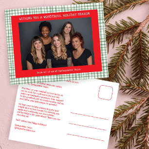 Cartes Pour Fêtes Annuelles Chic Gingham Rouge Vert Noël Entreprise personnali