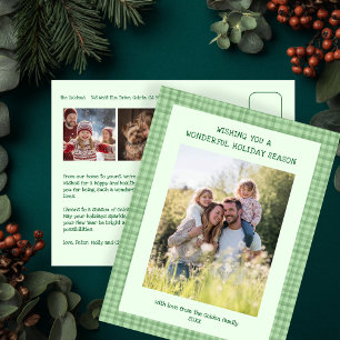 Cartes Pour Fêtes Annuelles Chic Gingham Vert Noël Personnalisé 3 Photo