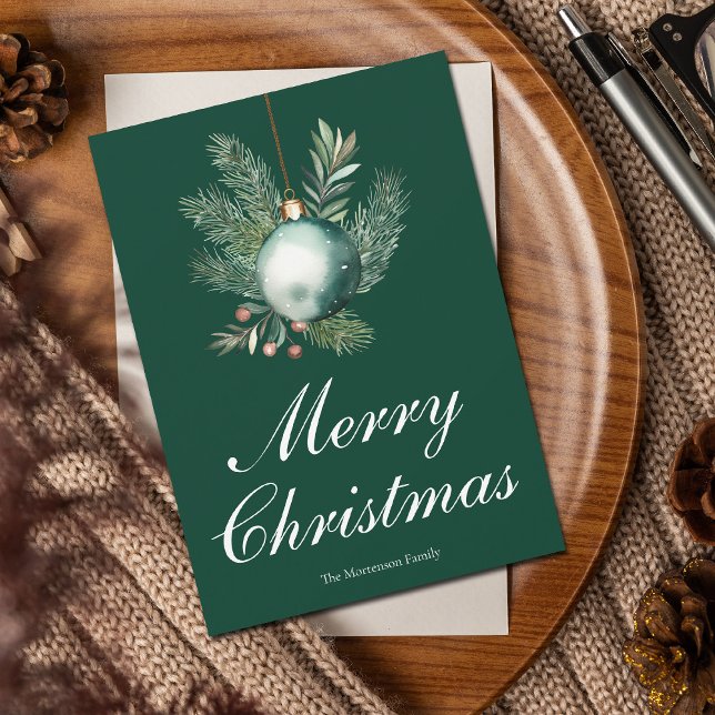 Cartes Pour Fêtes Annuelles Chic Green Merry Christmas Ornament Non Photo (Créateur téléchargé)